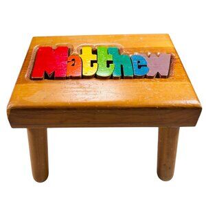 Personalized Wooden Stool Multicolor Puzzle Matthew Handcrafted